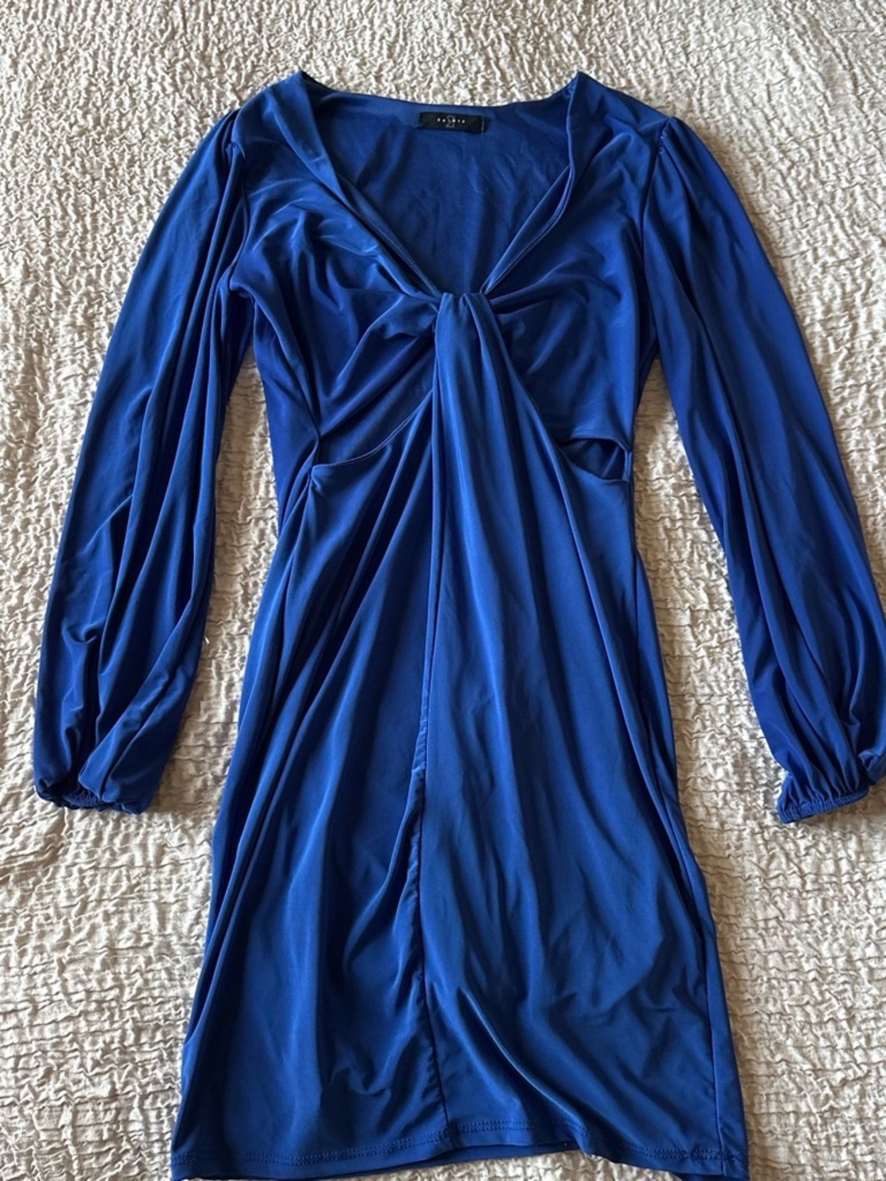 Blue Long-Sleeve Knot-Front Dress